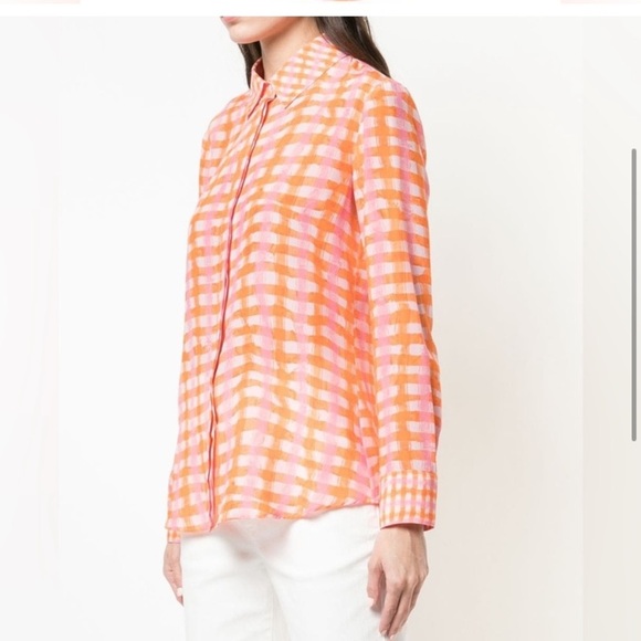 Altuzarra Constintina Gingham Plaid 100% Silk Button Front Top Sz 38 - Picture 3 of 8